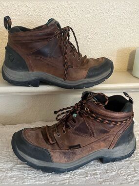 Ariat Terrain Waterproof Leather Boots Mens 10 ATS Technology Brown Work Hiking